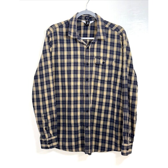 Volcom Other - Volcom Cotton Shirt Mens Plaid Modern Fit Button Up Pocket Large Yellow & Blue